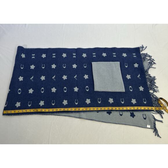 Coach Logo Blue Oversized Muffler Wool W.Pocket Shawl 80 inches - Picture 11 of 11
